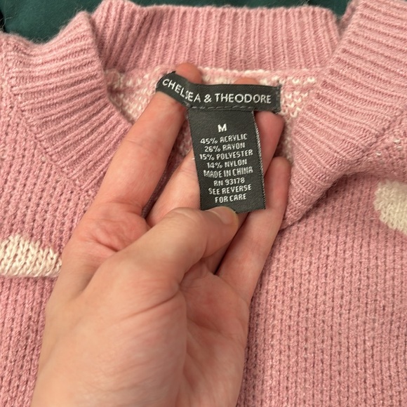 Chelsea & Theodore Medium Pink and White Polka Dot Sweater - Picture 2 of 7